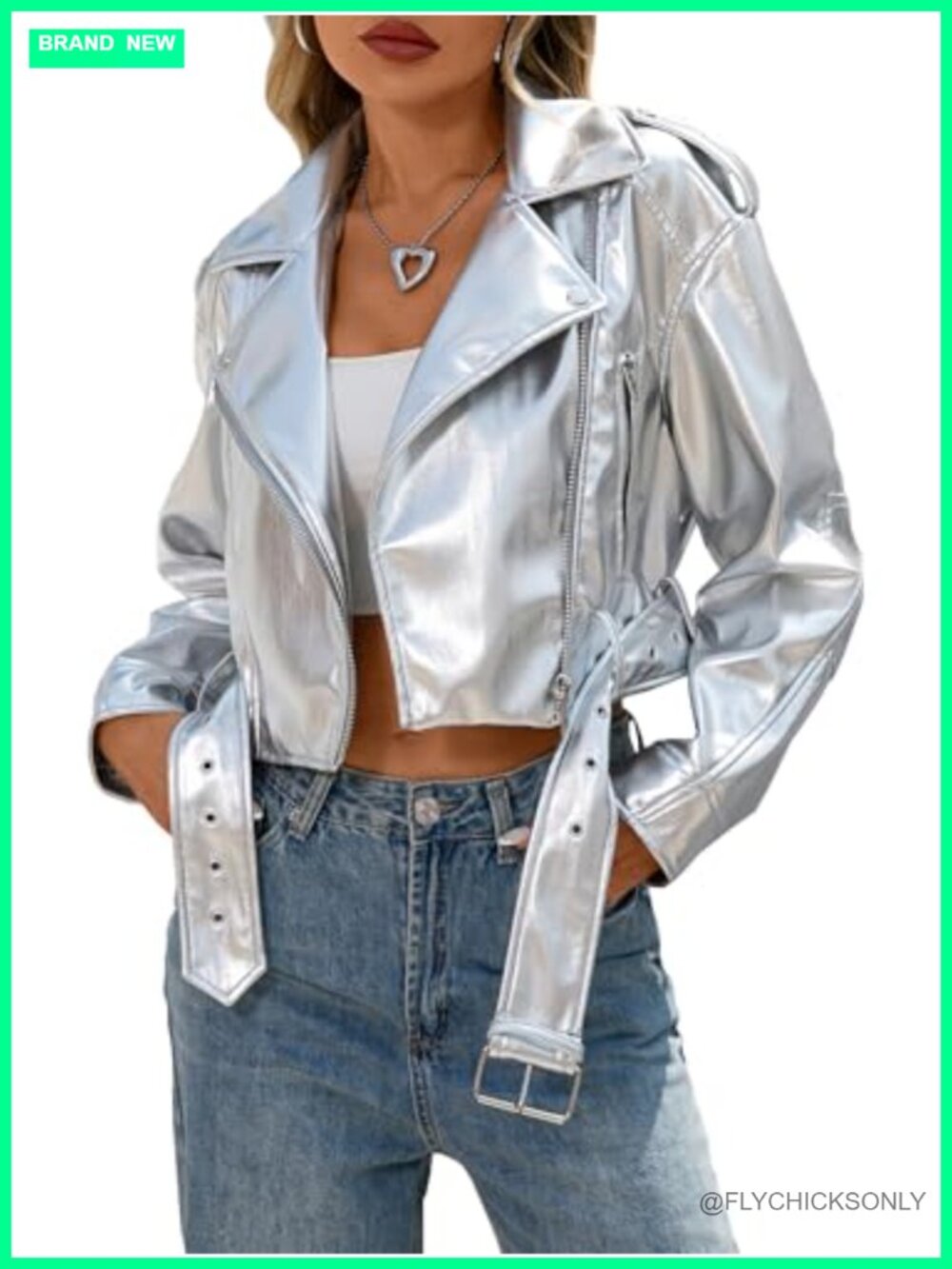 Faux Leather Cropped Motor Biker Coat with Belt